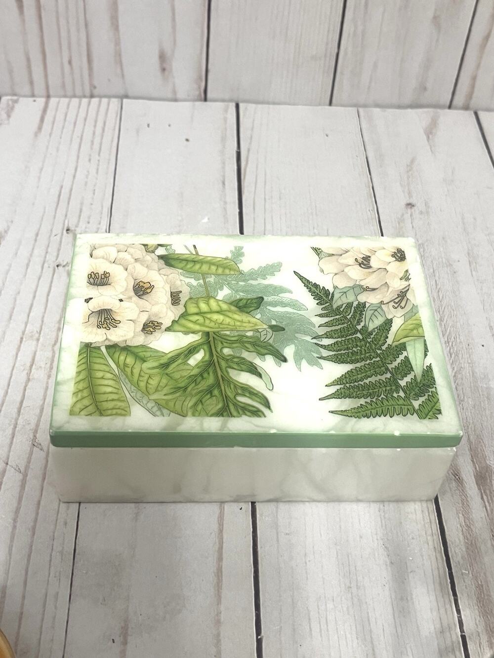 F.lli Ticciati Italian Alabaster Box Botanical Floral Vanity Decor Italy
